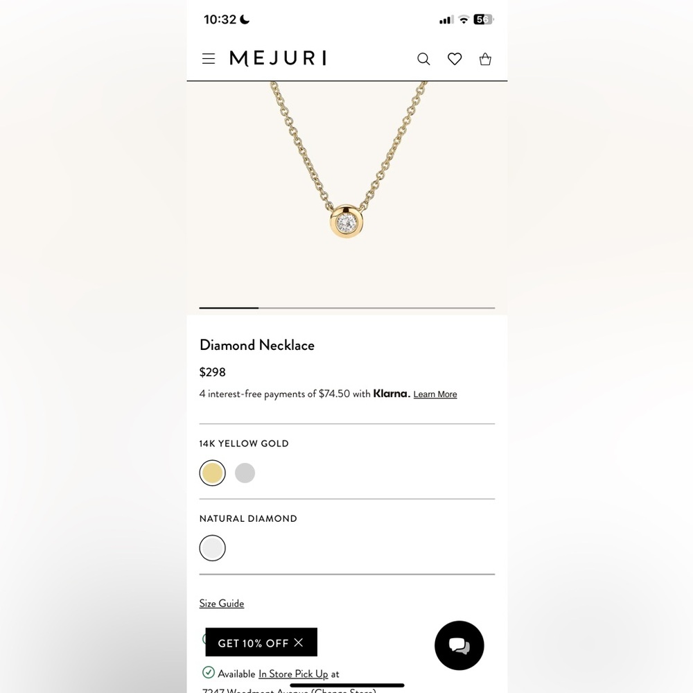 Mejuri, 14k yellow gold, natural diamond necklace